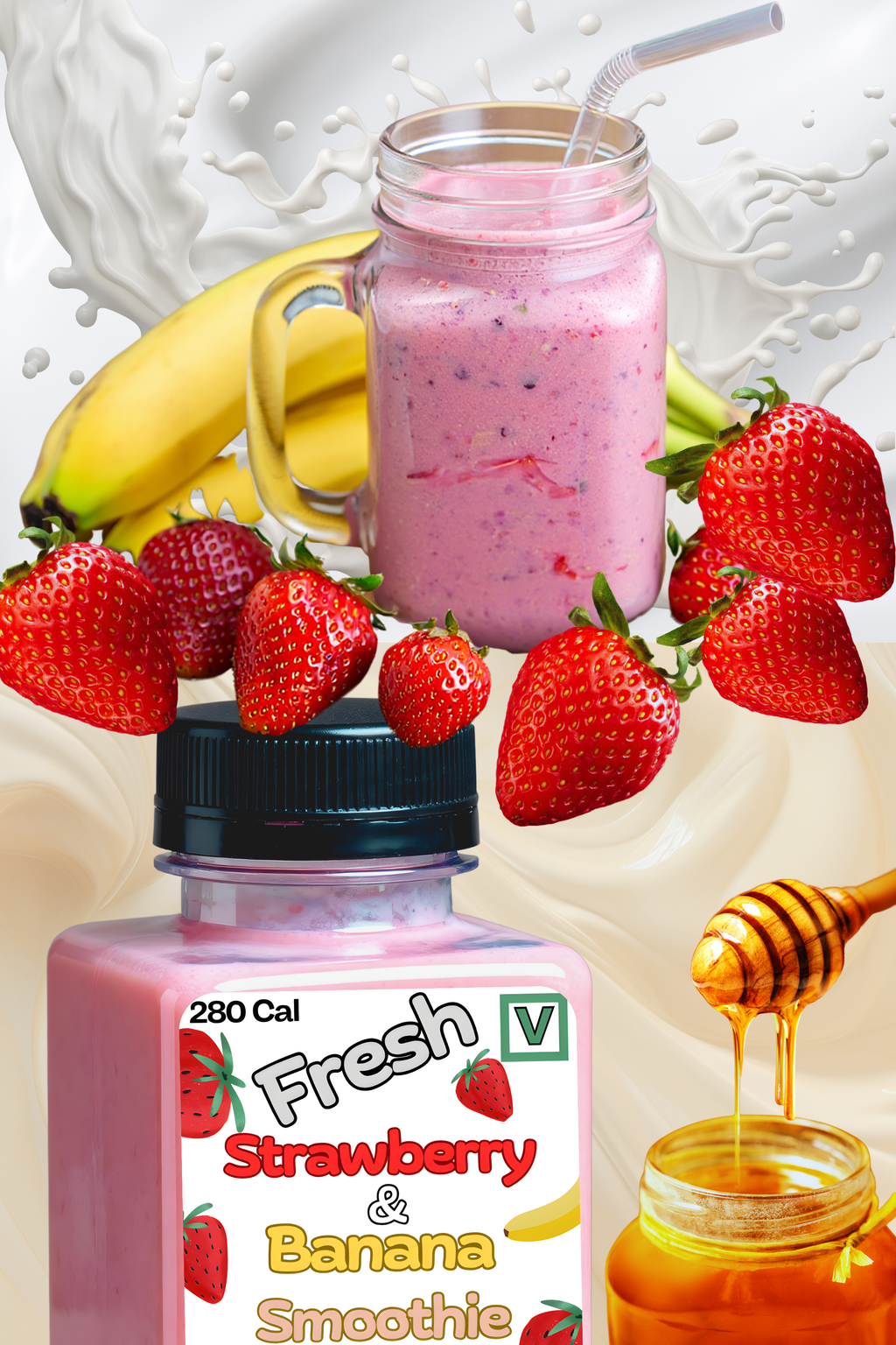 Strawberry, Banana, Milk & Honey Smoothie (500 ml) 6 X Bottles Minimum Order