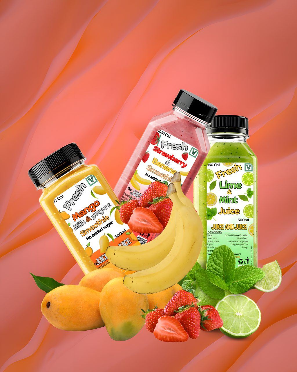 2 Days Plan (revive and Restore Supplement) For those with Low Appetite, 6 Bottles total, 3 a day (2 x lime and mint, 2 x strawberry, 2 x Mango)