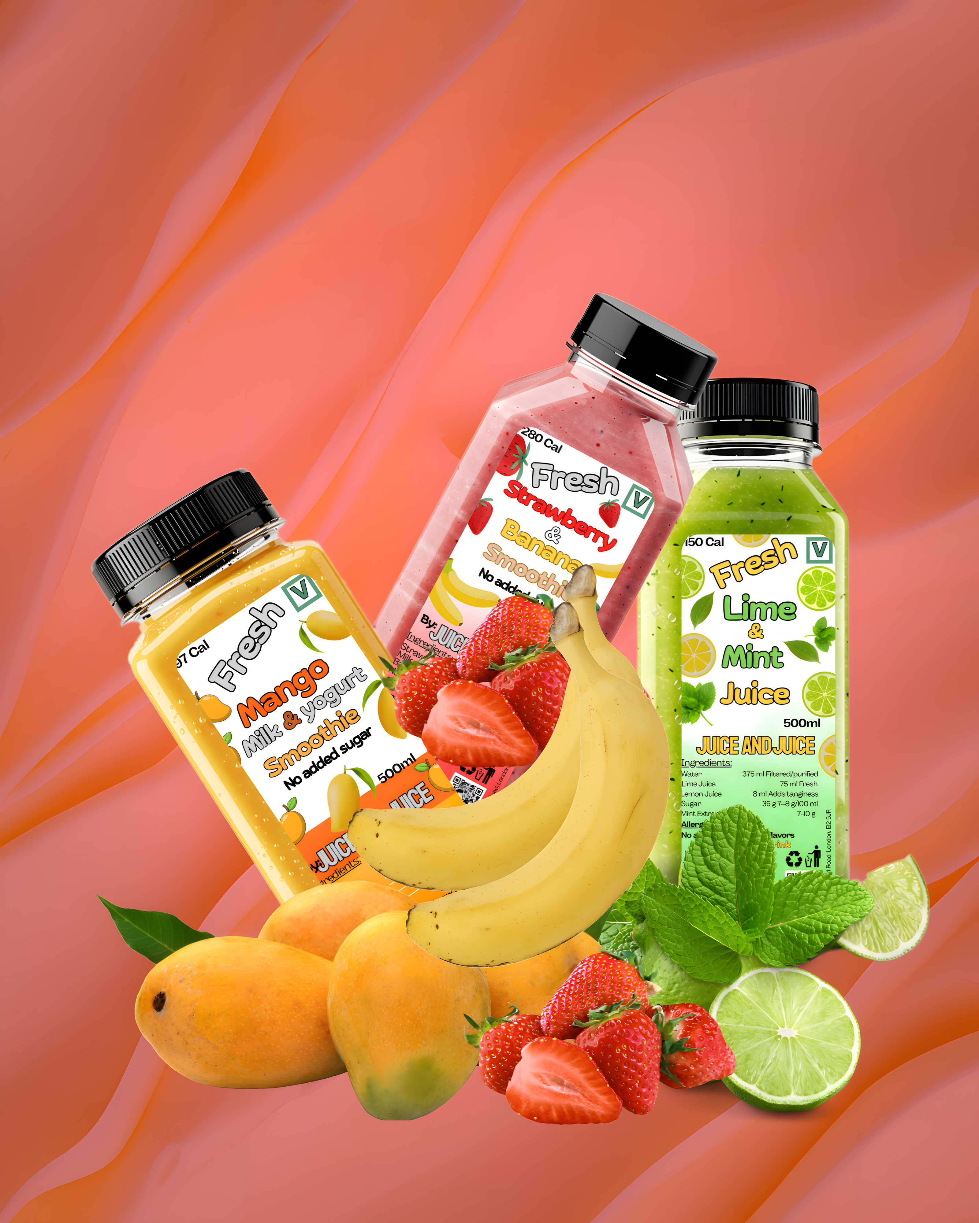 2 Days Plan (revive and Restore Supplement) For those with Low Appetite, 6 Bottles total, 3 a day (2 x lime and mint, 2 x strawberry, 2 x Mango)